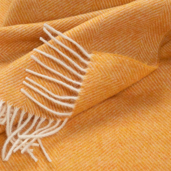 Prince of Scots Southampton Home Shetland Lambswool Herringbone Throw Blanket - Tangerine