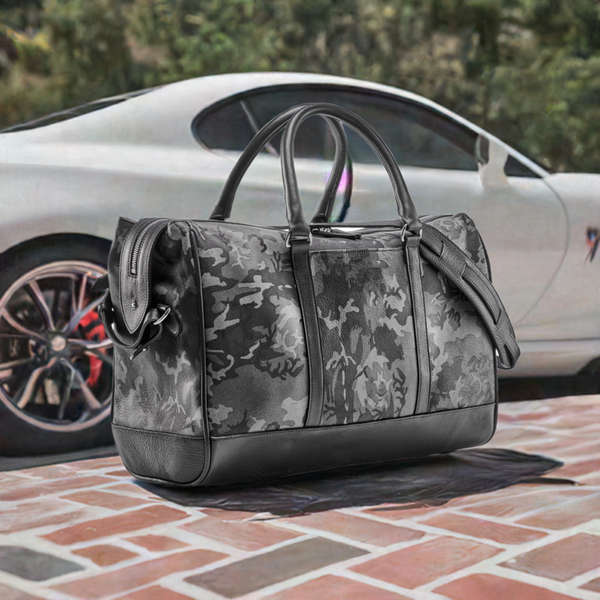Prince of Scots Wanderlust Leather Weekender Bag - Grey Camo