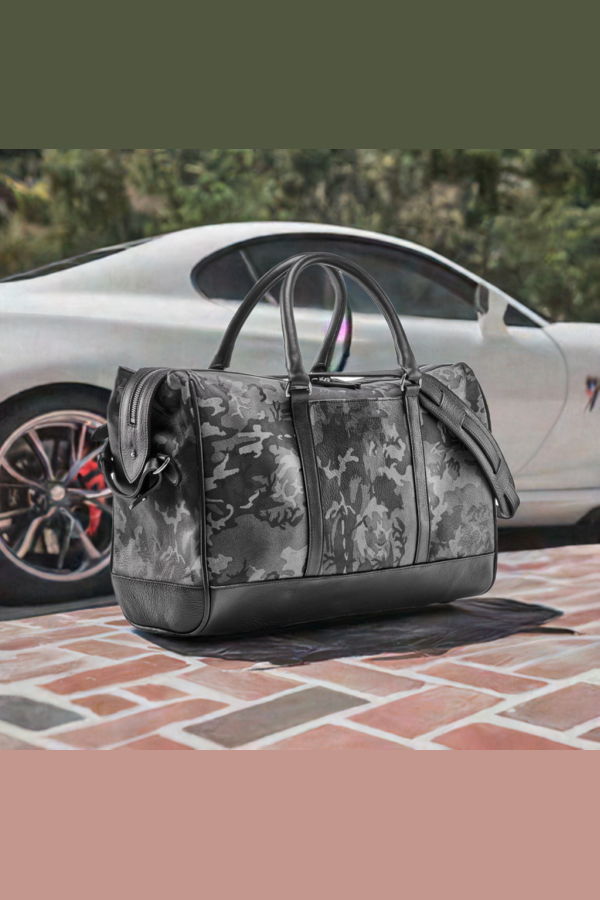 Prince of Scots Wanderlust Leather Weekender Bag - Grey Camo