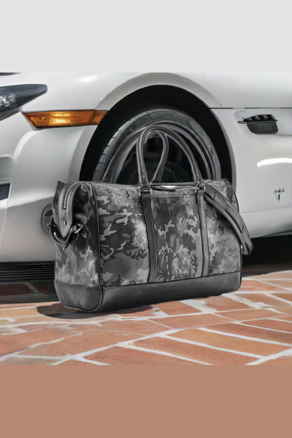 Prince of Scots Wanderlust Leather Weekender Bag - Grey Camo
