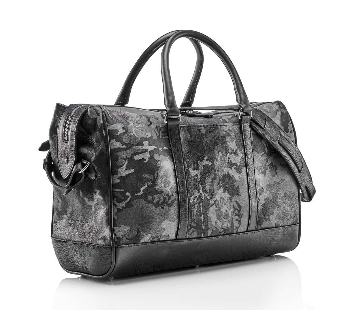 Prince of Scots Wanderlust Leather Weekender Bag - Grey Camo - Image 3 of 5