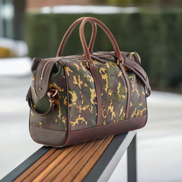 Prince of Scots Wanderlust Leather Weekender Bag - Tan Camo