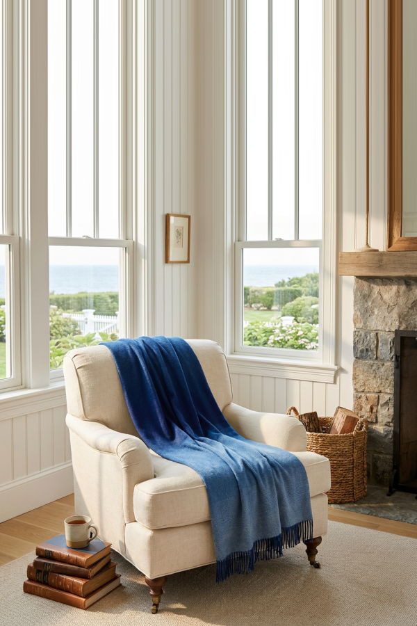 Prince of Scots Whisper Ombre Merino Throw - Deep Water