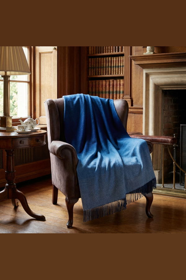 Prince of Scots Whisper Ombre Merino Throw - Deep Water