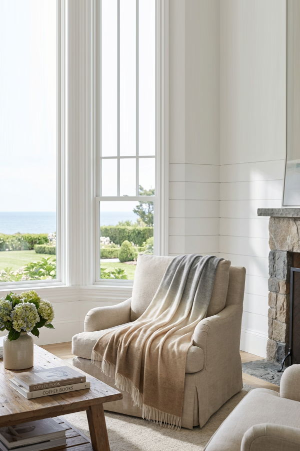 Prince of Scots Whisper Ombre Merino Wool Throw - Fog