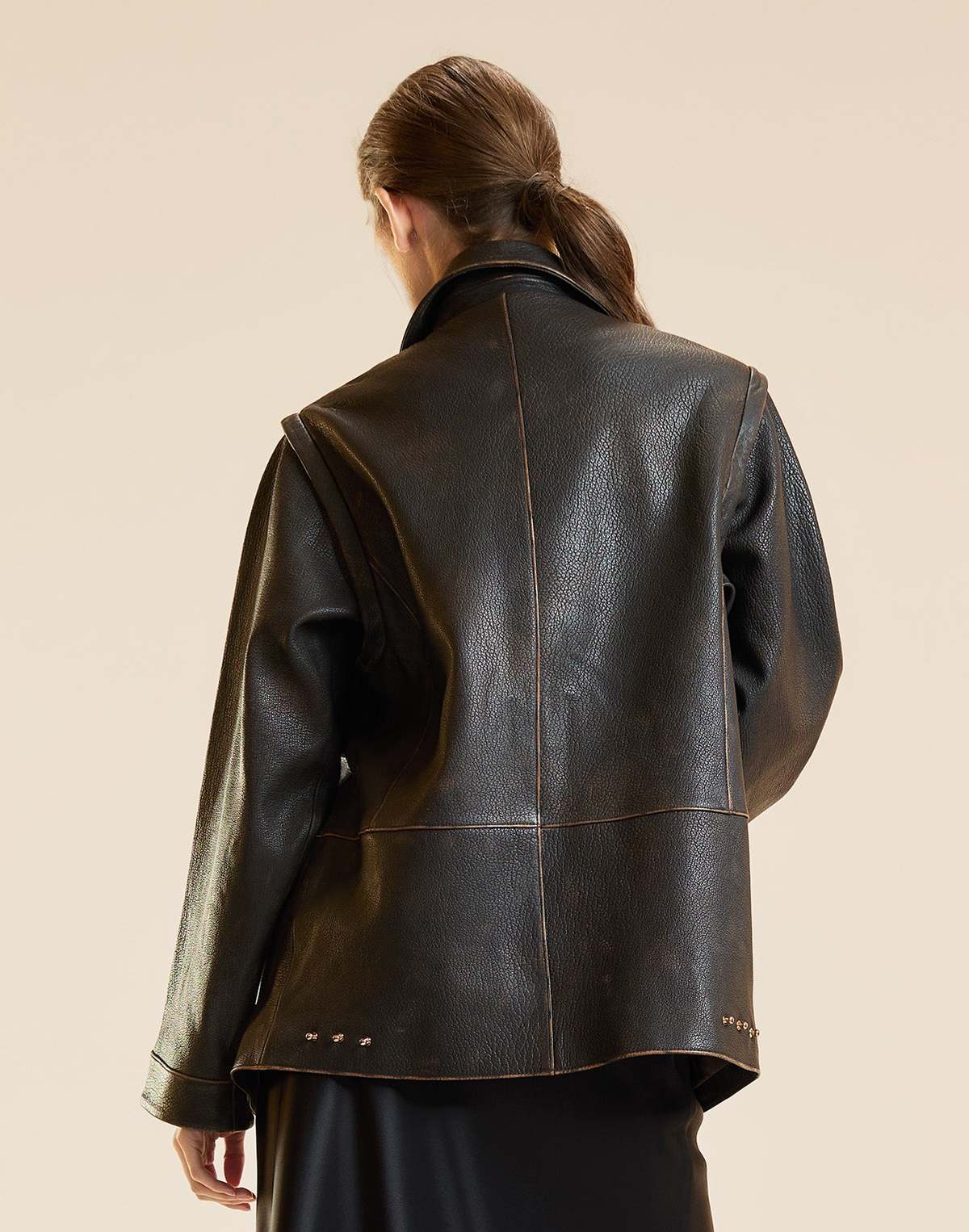 Cynthia Rowley Winona Leather Oversized Jacket - Brown - Image 4 of 8
