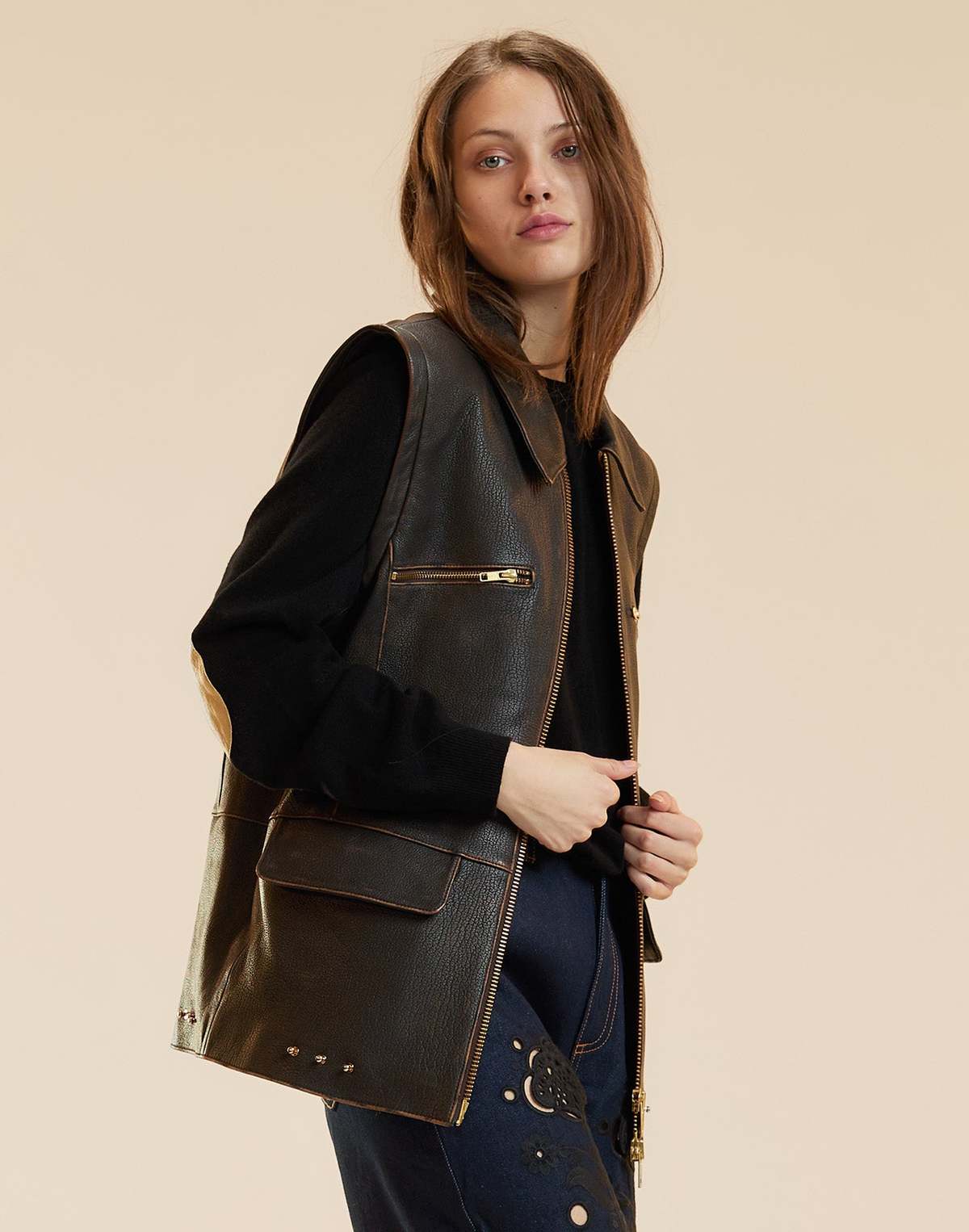 Cynthia Rowley Winona Leather Oversized Jacket - Brown - Image 6 of 8