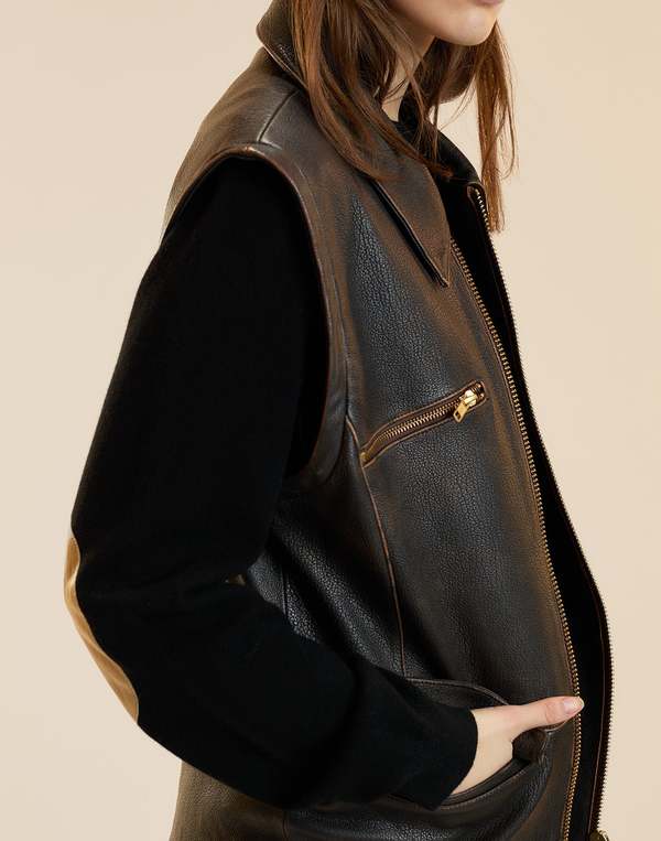 Cynthia Rowley Winona Leather Oversized Jacket - Brown