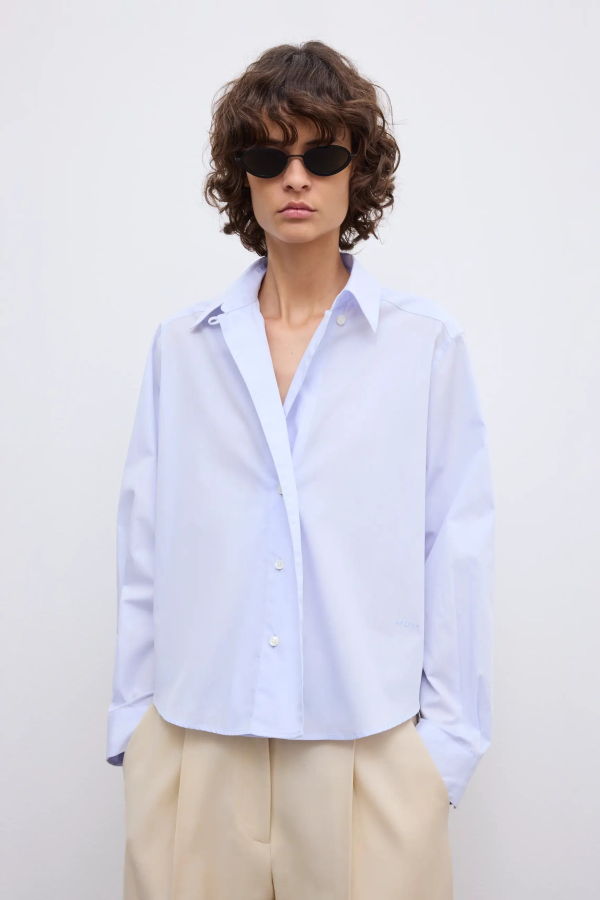 House of Dagmar Cropped Shirt - Light Blue Wash