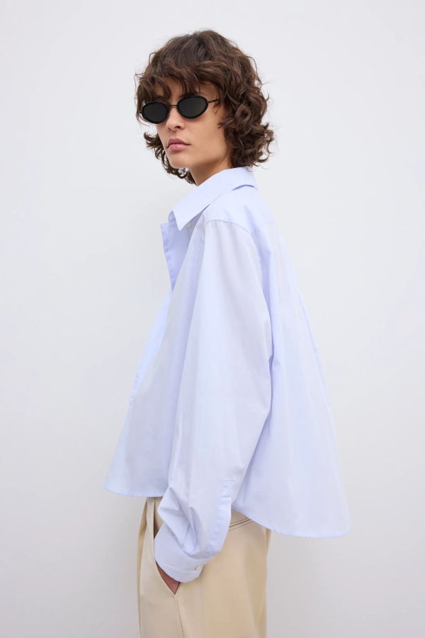 House of Dagmar Cropped Shirt - Light Blue Wash