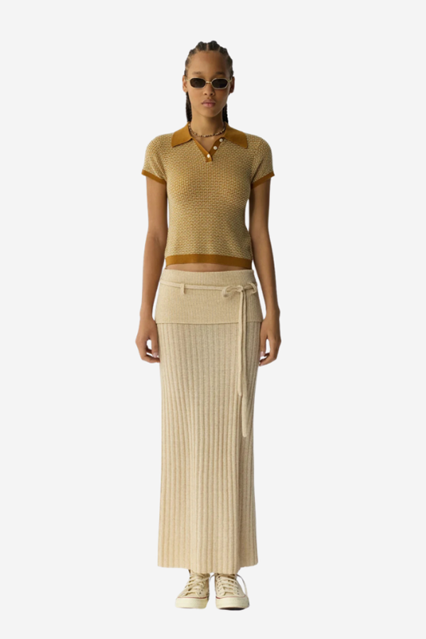 Guest in Residence Pique Shrunken Polo Sweater - Suede Combo