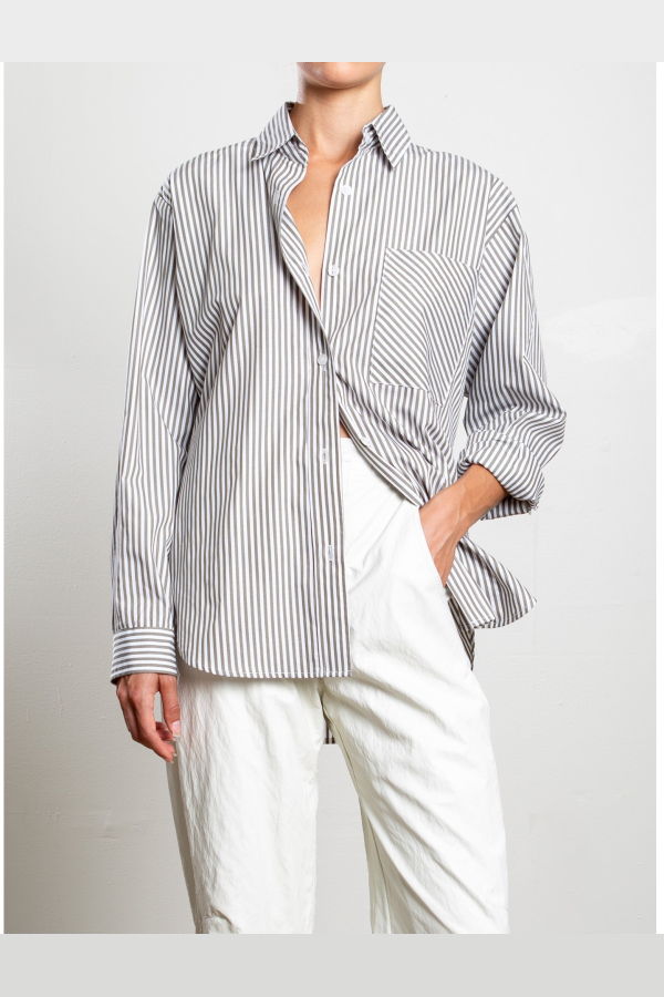 Pharaoh Marvin Shirt in Cotton Stripe - Olive