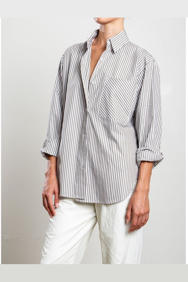 Pharaoh Marvin Shirt in Cotton Stripe - Olive