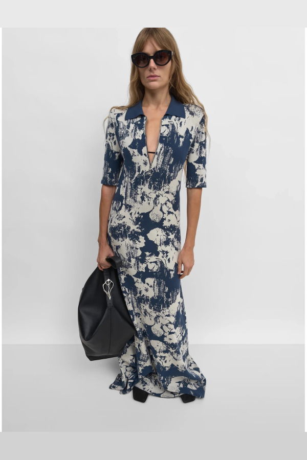 Rodebjer Clover Denim Flower Dress - Navy/Sand