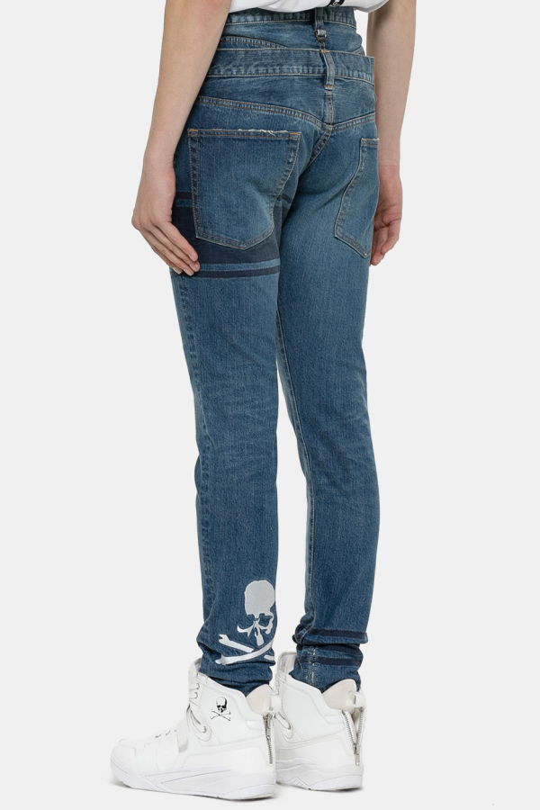 Mastermind World Banded Drop Rear Logo Jeans - Blue