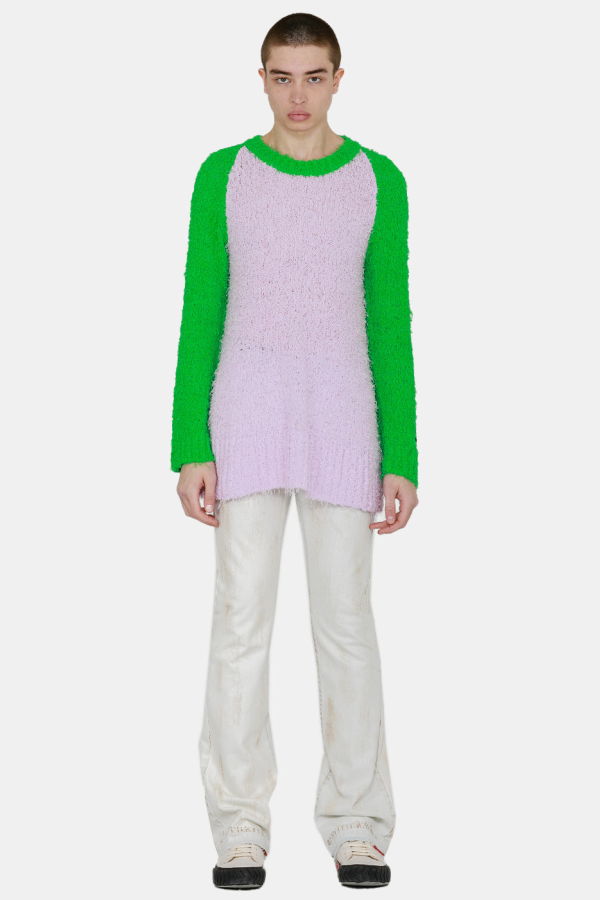we11done Fluffy Knit Top - Green/Pink