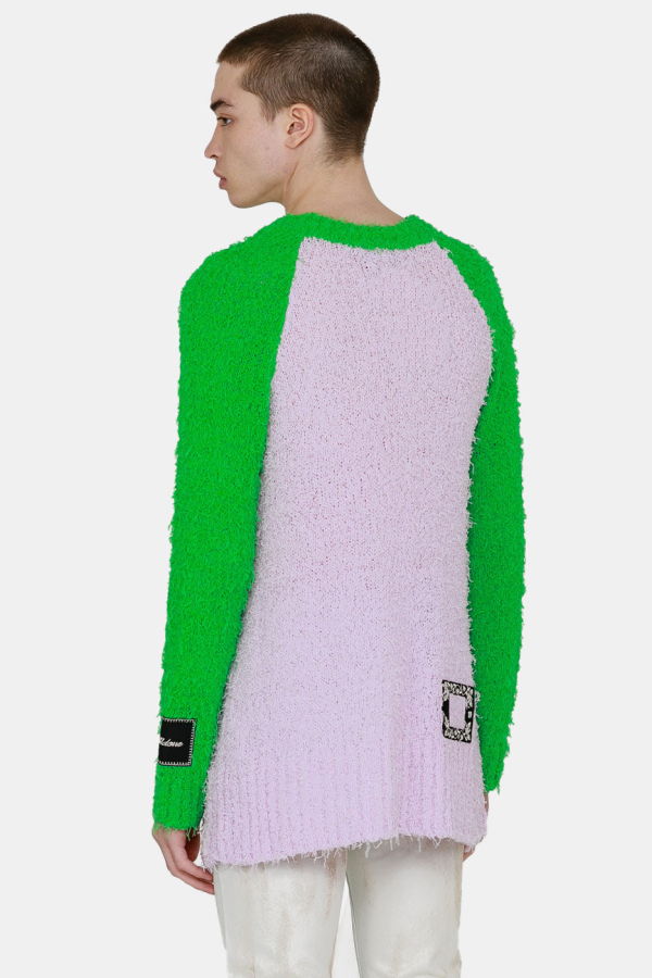 we11done Fluffy Knit Top - Green/Pink