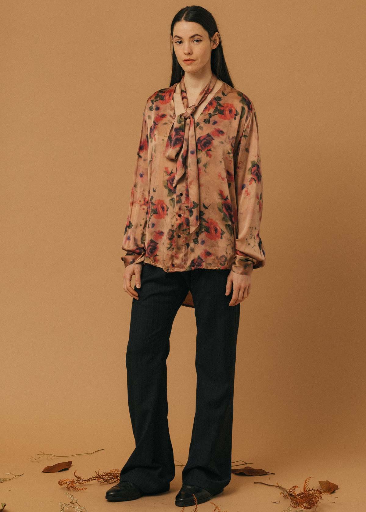Geoffrey B. Small Removable Collar Tie Shirt - H. Dyed Tea Floral Print - Image 1 of 2