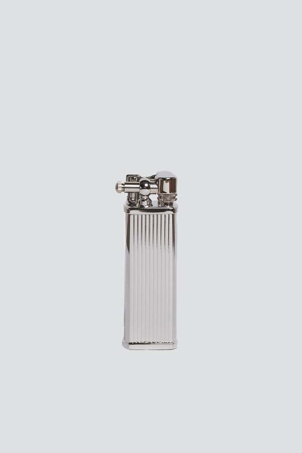 Tsubota Pearl Silver Stripe Bolbo Petrol Lighter - Silver