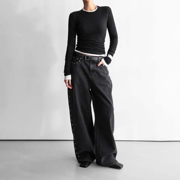 The NKC Store Selene Studded Pants - Black Denim