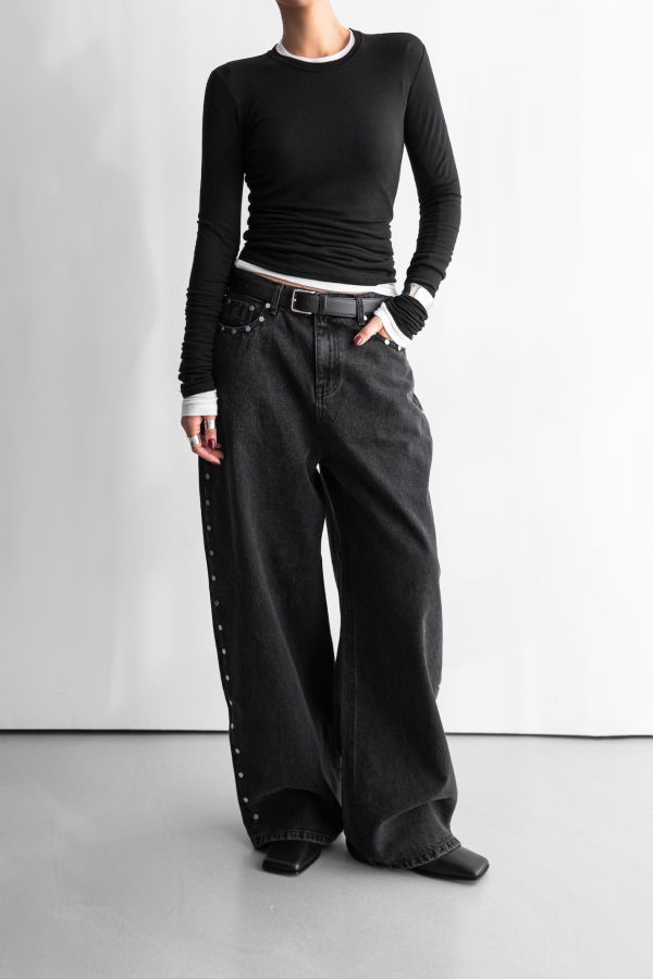 The NKC Store Selene Studded Pants - Black Denim