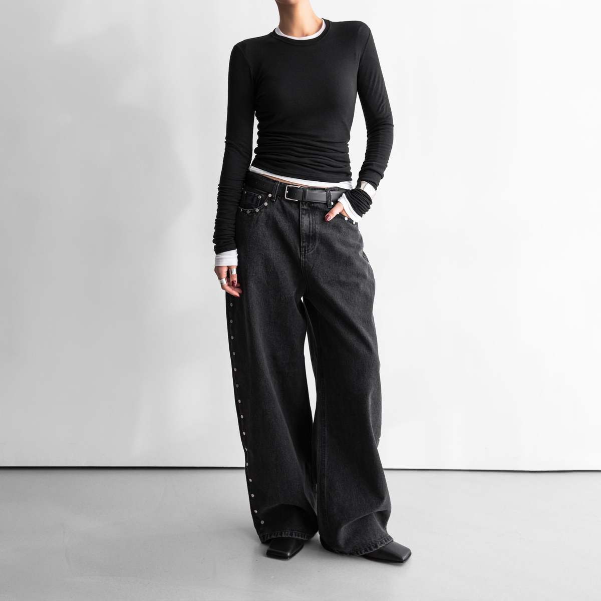 The NKC Store Selene Studded Pants - Black Denim - Image 1 of 6