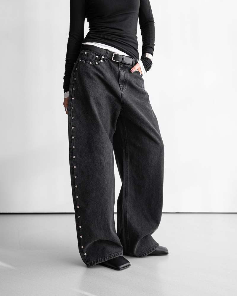 The NKC Store Selene Studded Pants - Black Denim