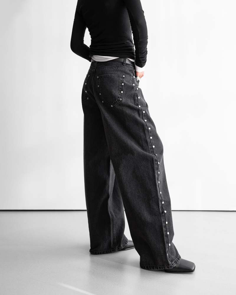 The NKC Store Selene Studded Pants - Black Denim