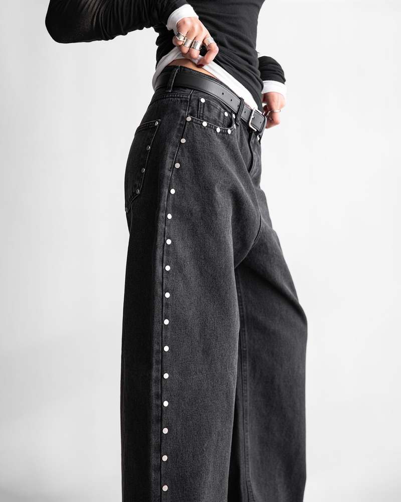The NKC Store Selene Studded Pants - Black Denim