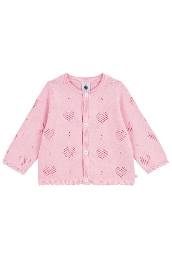 KIDS Petit Bateau Baby Cardigan Marquise Pink Hearts Cardigan - Pink