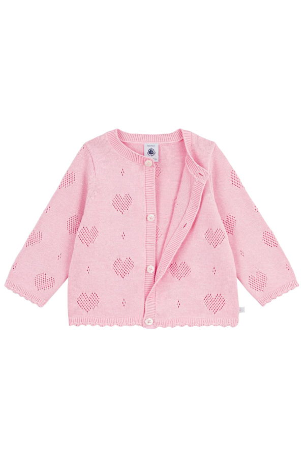 KIDS Petit Bateau Baby Cardigan Marquise Pink Hearts Cardigan - Pink