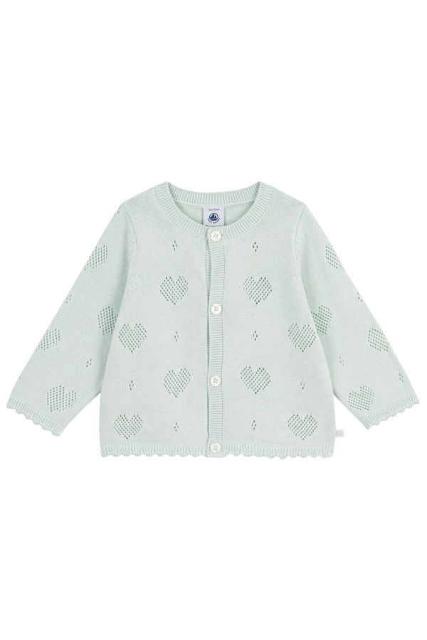 KIDS Petit Bateau Baby Cardigan Spray Blue Hearts - Blue