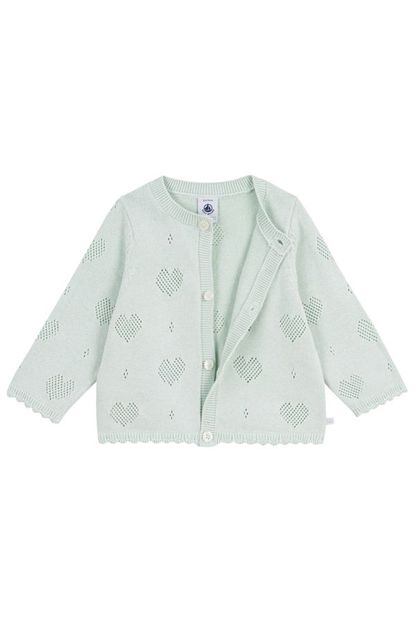 KIDS Petit Bateau Baby Cardigan Spray Blue Hearts - Blue