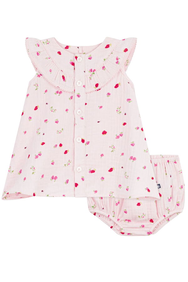 KIDS Petit Bateau Baby Strawberry Print Dress With Bloomers - Pink