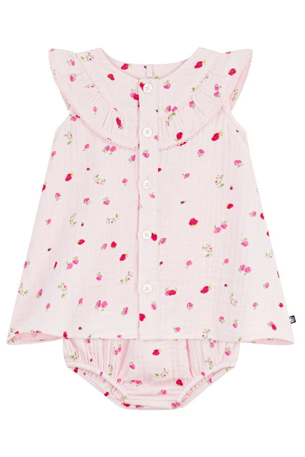 KIDS Petit Bateau Baby Strawberry Print Dress With Bloomers - Pink