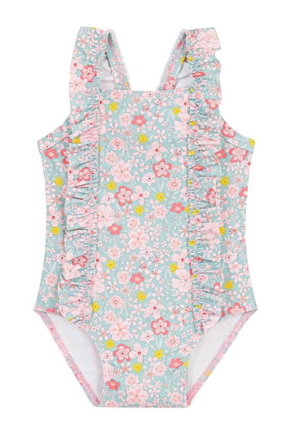 KIDS Petit Bateau Baby Spray Blue Floral Print Swimsuit - Multicolour