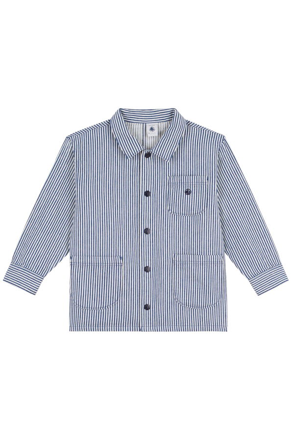 KIDS Petit Bateau Child Shirt Jacket Dusk Blue And White Stripes Jacket - Blue