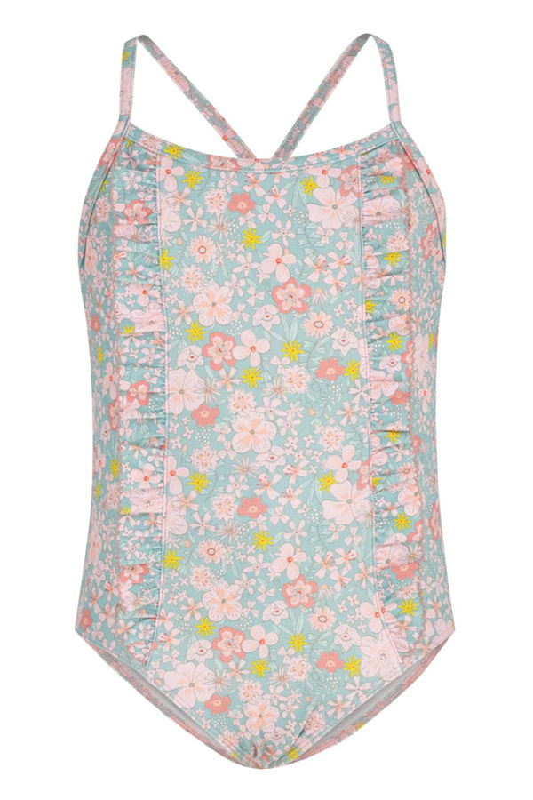 KIDS Petit Bateau Spray Blue Floral Print Swimsuit - Multicolour
