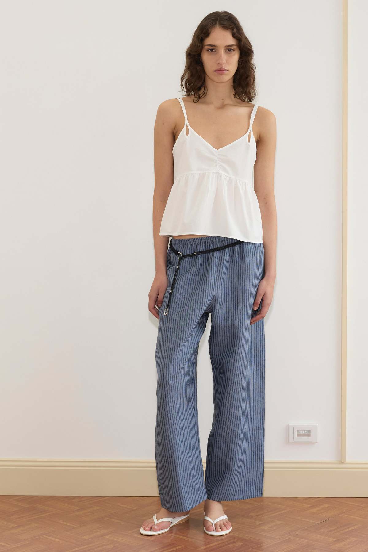 Deiji Studios Linen Ease Trousers - Azure Stripe - Image 2 of 7