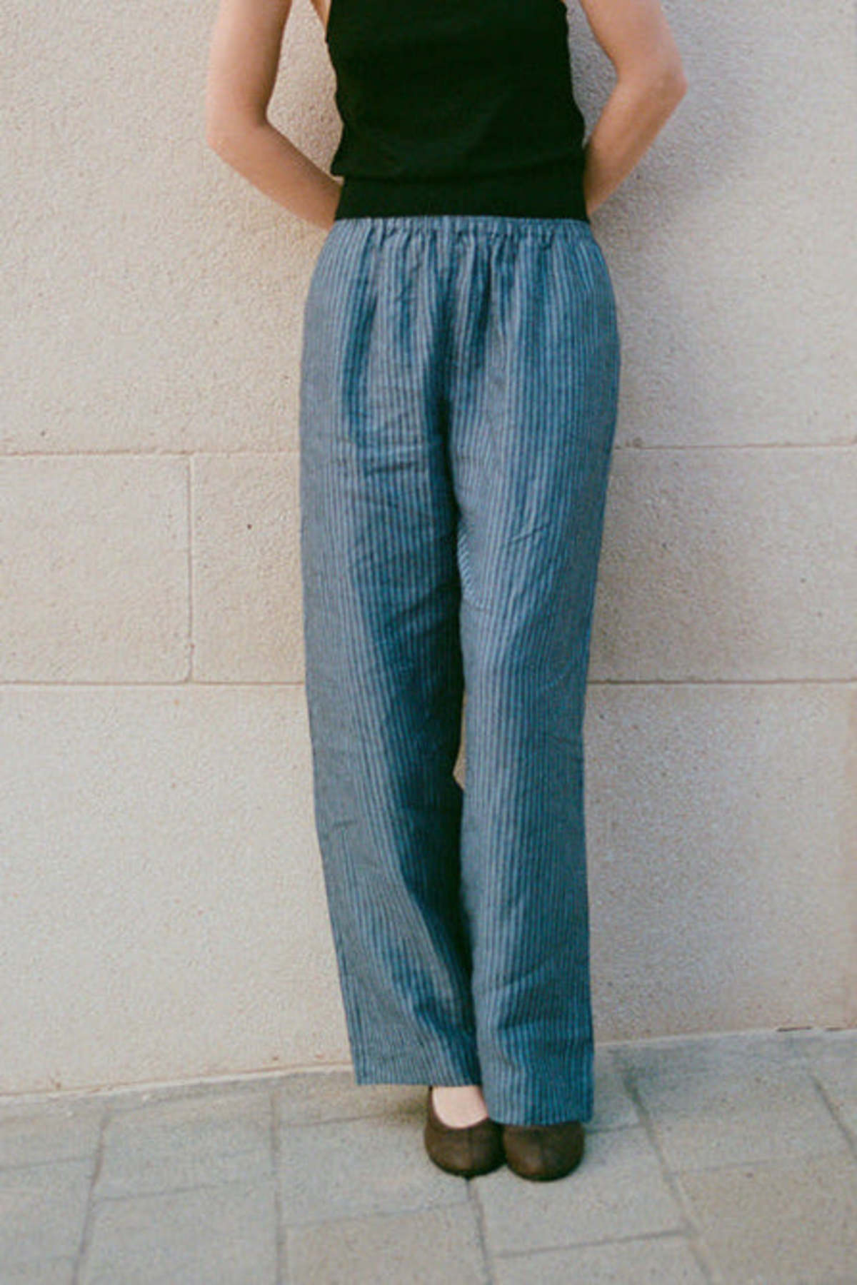 Deiji Studios Linen Ease Trousers - Azure Stripe - Image 3 of 7