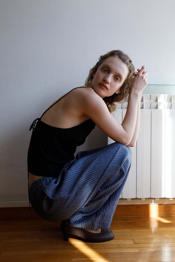 Deiji Studios Linen Ease Trousers - Azure Stripe