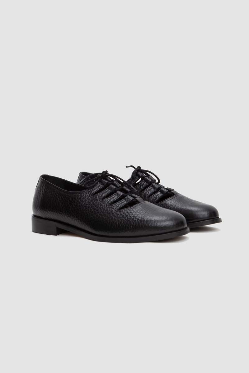 Jacques Solovire Paris Steve Grained Black Derby Shoes