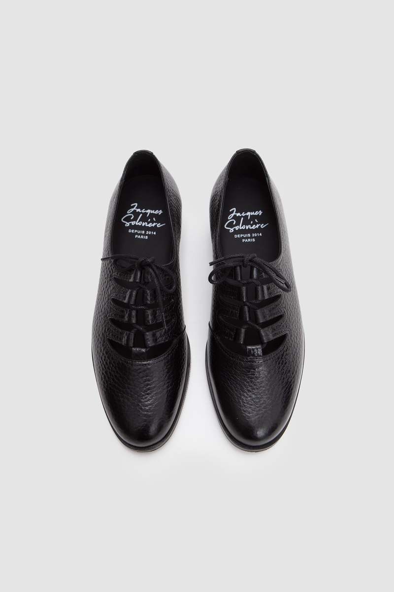 Jacques Solovire Paris Steve Grained Black Derby Shoes