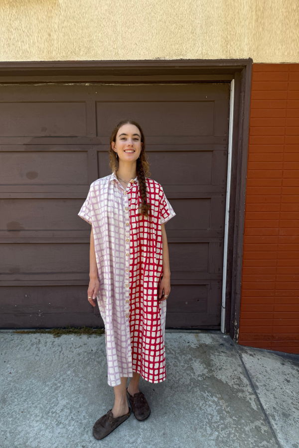 Happy French Gang Elise Red And Pink Grid Dress - Dress