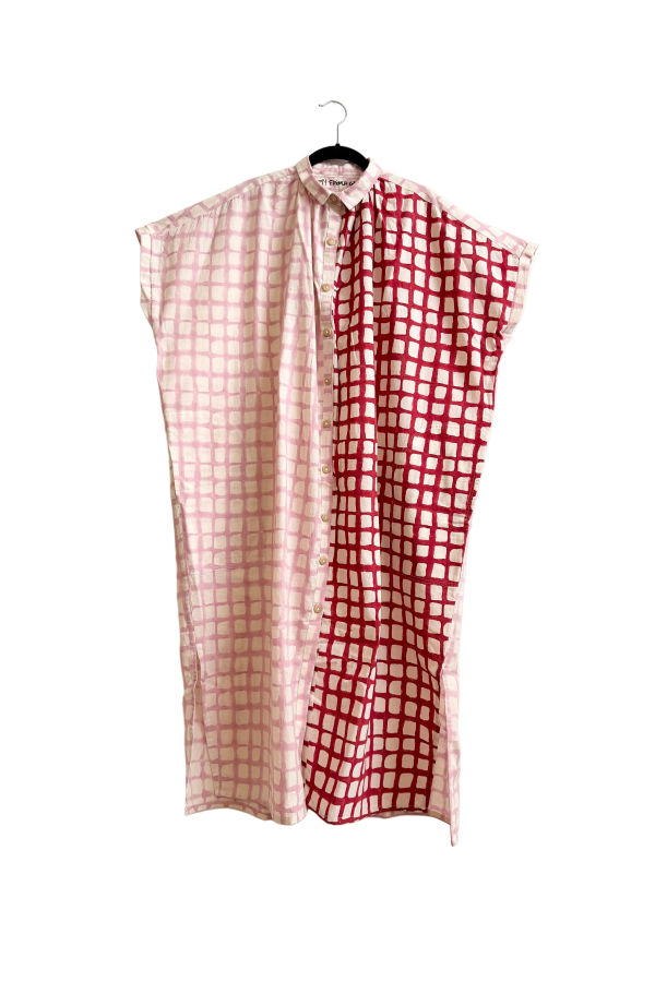Happy French Gang Elise Red And Pink Grid Dress - Dress
