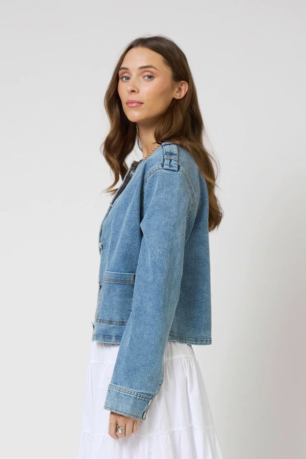 Central Park West Collarless Denim Jacket