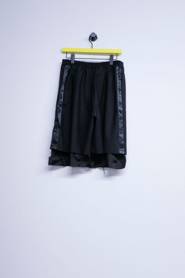 Edward Cuming Black Tonal Stripe Wool Exploded Lining Shorts