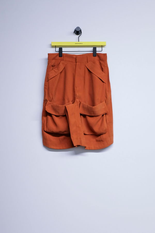 Edward Cuming Burnt Orange Brushed Viscose Cargo Sag Short Shorts