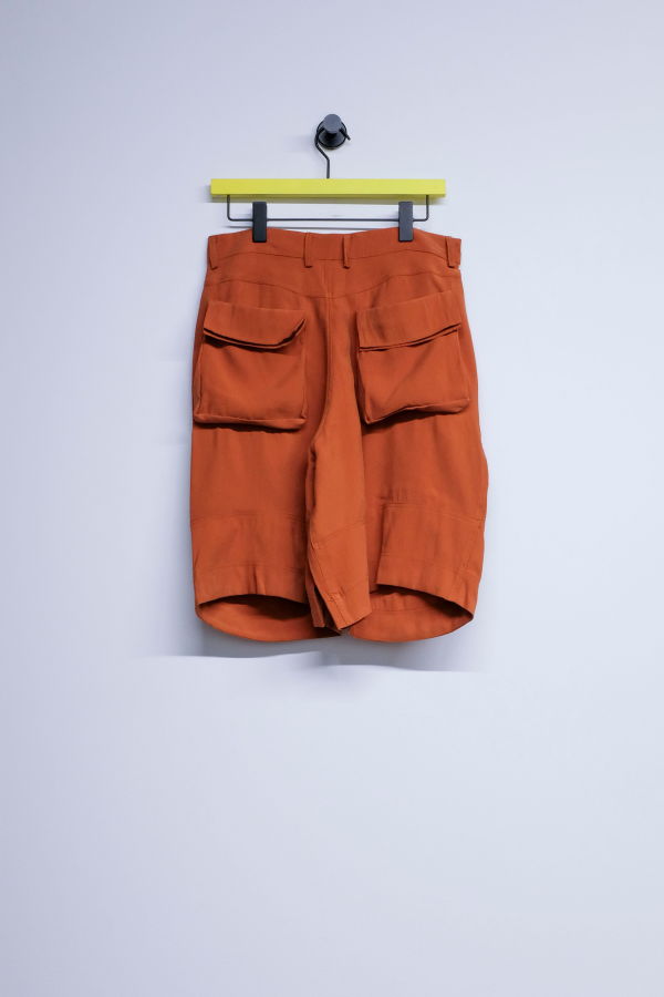 Edward Cuming Burnt Orange Brushed Viscose Cargo Sag Short Shorts