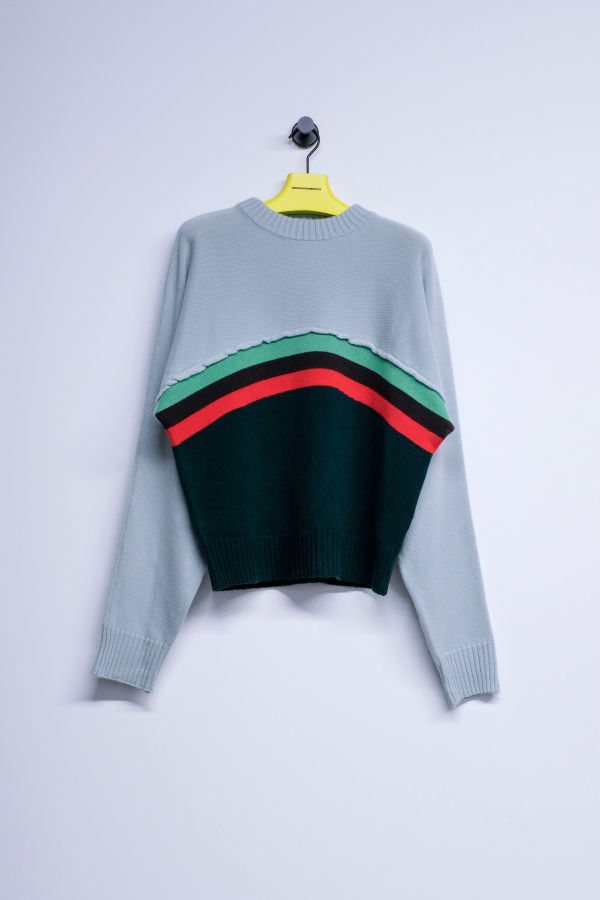 Edward Cuming Mint-Forest Green Wool Cashmere Stacked Bat Sweater